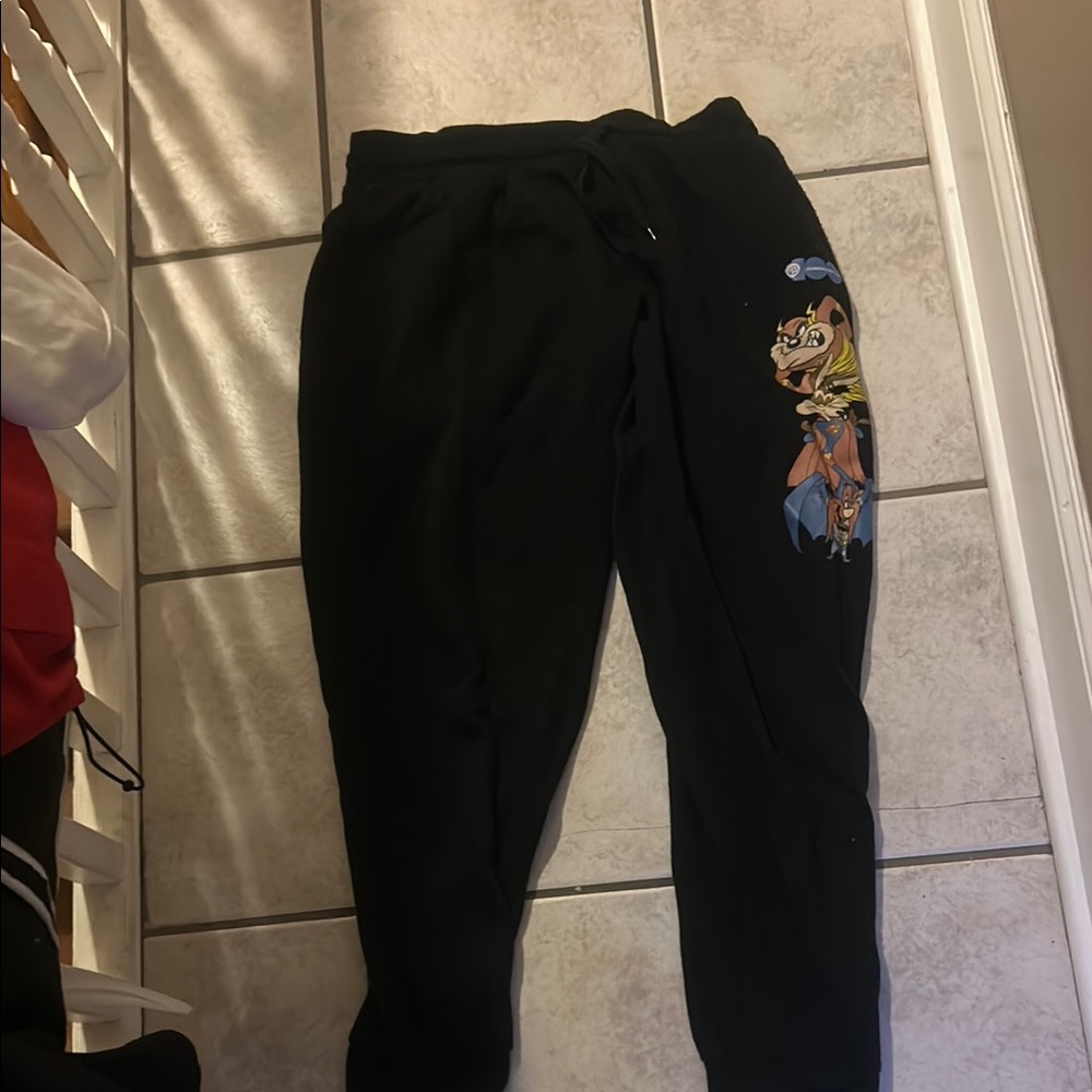 Black Joggers with Cartoon Character Design